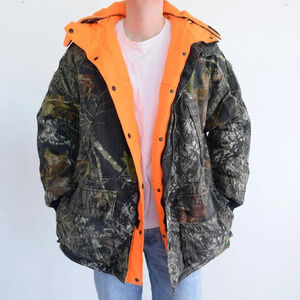 VTG 90S Natural Habitat Camo  And Neon Orange Reversible Hunting Outdoors Jacket